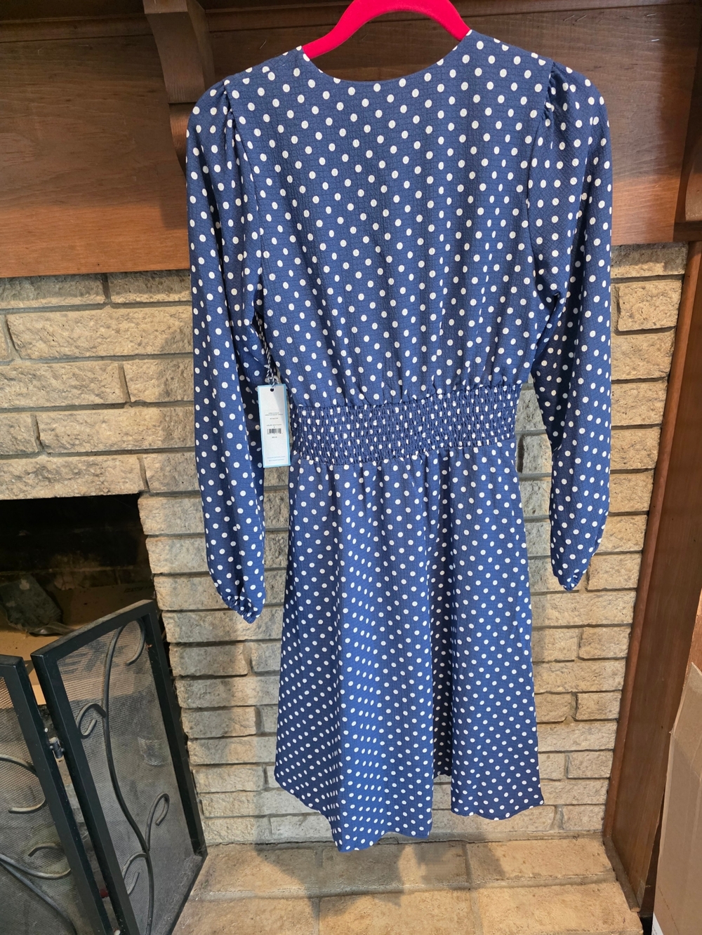 Draper James RSVP Blue Polka Dot Wrap-Front Long Sleeve Dress - Picture 3 of 5